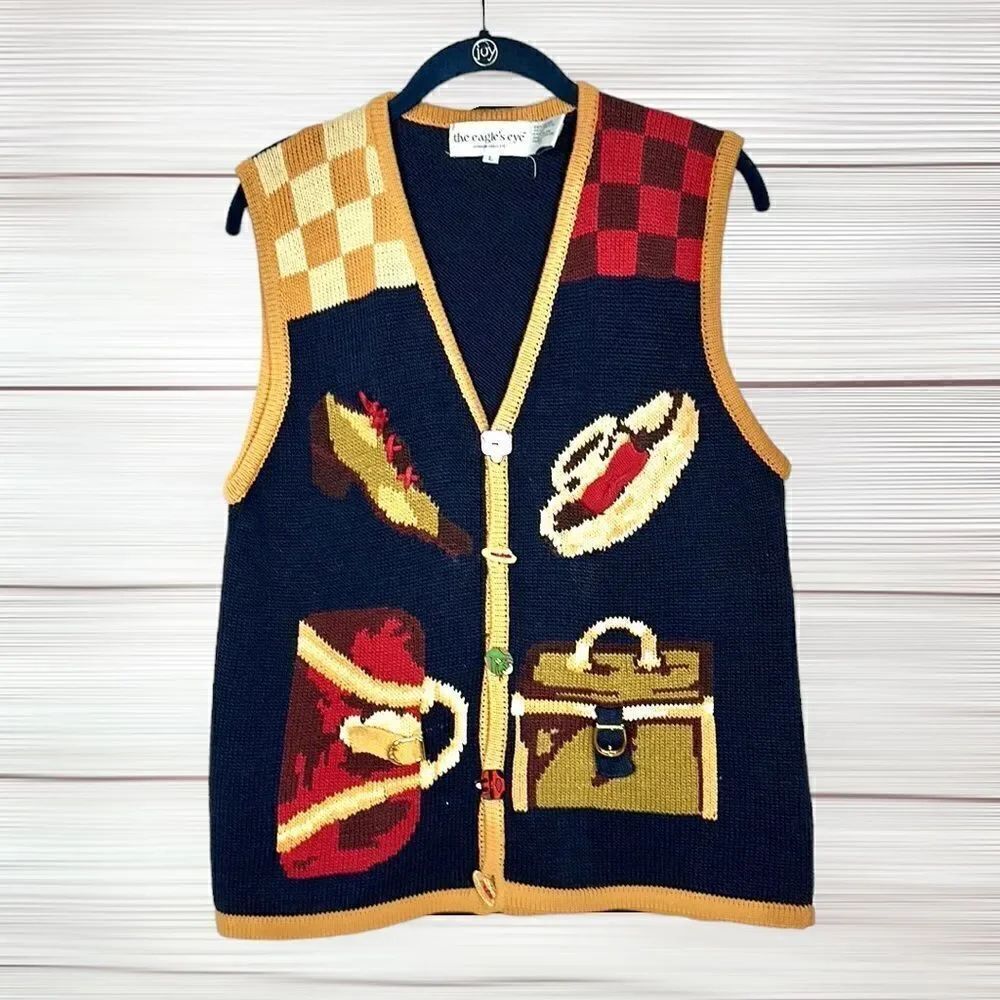 Vintage The Eagle's Eye Women’s Cotton Blend Sweater Vest Purses Hats Boots L